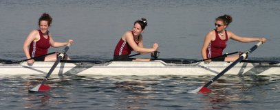Catherine is in the middle, Megan on the left, Kimmy on the right, at the San Diego Crew Classic 2004.